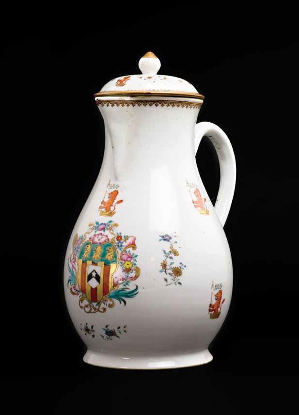 Chinese export porcelain armorial pitcher and cover, arms of richardson | MasterArt
